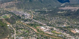 Aerial view of the Animas River and Durango, Colorado. Photo taken on May 26, 2023. Thanks to lighthawk.org for the aerial support. ©Mitch Tobin Usage rights are granted for editorial and nonprofit purposes only. No commercial or re-sale rights are granted without permission of the photographer. https://waterdesk.org/multimedia/license/