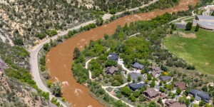 Aerial view of the Animas River and Durango, Colorado. Photo taken on May 26, 2023. Thanks to lighthawk.org for the aerial support. ©Mitch Tobin Usage rights are granted for editorial and nonprofit purposes only. No commercial or re-sale rights are granted without permission of the photographer. https://waterdesk.org/multimedia/license/