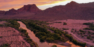 The Confluence of the Verde River and the Salt River, just east of Phoenix (image #2). The Verde flows from Central Arizona, and the Salt arrives from the east. They flow westward to meet the the Gila, and then on to the Colorado. This network of tributaries provides the natural water supply for Phoenix, and many locations for recreation.