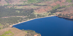 Aerial view of Vallecito Reservoir in southwest Colorado on May 23, 2024. Credit: Mitch Tobin/The Water Desk with aerial support provided by LightHawk.©Mitch Tobin Usage rights are granted for editorial and nonprofit purposes only. No commercial or re-sale rights are granted without permission of the photographer. https://waterdesk.org/multimedia/license/
