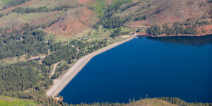 Aerial view of Vallecito Reservoir in southwest Colorado on May 23, 2024. Credit: Mitch Tobin/The Water Desk with aerial support provided by LightHawk.©Mitch Tobin Usage rights are granted for editorial and nonprofit purposes only. No commercial or re-sale rights are granted without permission of the photographer. https://waterdesk.org/multimedia/license/