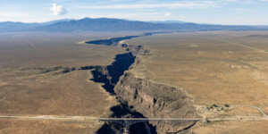 Aerial view of the Rio Grande Gorge near Taos, N.M., on June 25, 2024. Aerial support provided by LightHawk. ©Mitch Tobin Usage rights are granted for editorial and nonprofit purposes only. No commercial or re-sale rights are granted without permission of the photographer. https://waterdesk.org/multimedia/