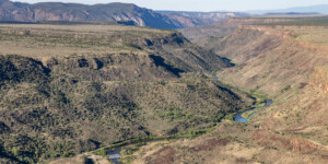 Aerial view of the Rio Grande Gorge near Taos, N.M., on June 25, 2024. Aerial support provided by LightHawk. ©Mitch Tobin Usage rights are granted for editorial and nonprofit purposes only. No commercial or re-sale rights are granted without permission of the photographer. https://waterdesk.org/multimedia/