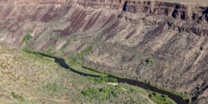 Aerial view of the Rio Grande Gorge near Taos, N.M., on June 25, 2024. Aerial support provided by LightHawk. ©Mitch Tobin Usage rights are granted for editorial and nonprofit purposes only. No commercial or re-sale rights are granted without permission of the photographer. https://waterdesk.org/multimedia/
