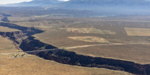 Aerial view of the Rio Grande Gorge near Taos, N.M., on June 25, 2024. Aerial support provided by LightHawk. ©Mitch Tobin Usage rights are granted for editorial and nonprofit purposes only. No commercial or re-sale rights are granted without permission of the photographer. https://waterdesk.org/multimedia/