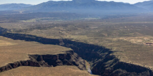 Aerial view of the Rio Grande Gorge near Taos, N.M., on June 25, 2024. Aerial support provided by LightHawk. ©Mitch Tobin Usage rights are granted for editorial and nonprofit purposes only. No commercial or re-sale rights are granted without permission of the photographer. https://waterdesk.org/multimedia/