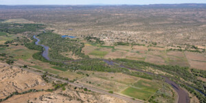 Aerial view of the Rio Grande, north of Albuquerque, New Mexico, on June 25, 2024. Aerial support provided by LightHawk. ©Mitch Tobin Usage rights are granted for editorial and nonprofit purposes only. No commercial or re-sale rights are granted without permission of the photographer. https://waterdesk.org/multimedia/