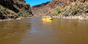 Frame from GoPro video of whitewater rafting in the Taos Box section of the Rio Grande in northern New Mexico. Video by Mitch Tobin/The Water Desk.