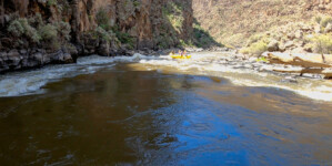 Frame from GoPro video of whitewater rafting in the Taos Box section of the Rio Grande in northern New Mexico. Video by Mitch Tobin/The Water Desk.