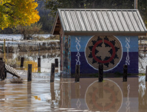 Flooding along the San Juan River in Shiprock, New Mexico, on the Navajo Nation, on October 25, 2026. ©Mitch Tobin Usage rights are granted for editorial and nonprofit purposes only. No commercial or re-sale rights are granted without permission of the photographer.