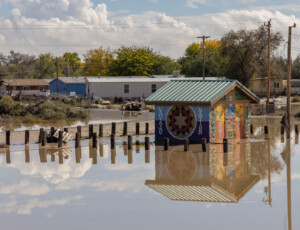 Flooding along the San Juan River in Shiprock, New Mexico, on the Navajo Nation, on October 25, 2026. ©Mitch Tobin Usage rights are granted for editorial and nonprofit purposes only. No commercial or re-sale rights are granted without permission of the photographer.