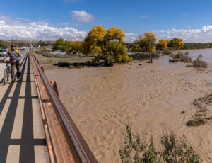 Flooding along the San Juan River in Shiprock, New Mexico, on the Navajo Nation, on October 25, 2026. ©Mitch Tobin Usage rights are granted for editorial and nonprofit purposes only. No commercial or re-sale rights are granted without permission of the photographer.